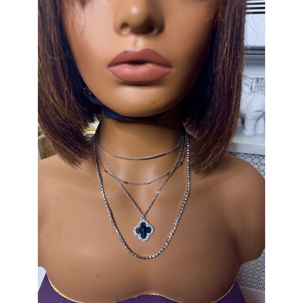Silver Rhinestone Clover Necklace‎ Tennis Chain Lucky Charm Mothers Day Gift - Picture 2 of 3